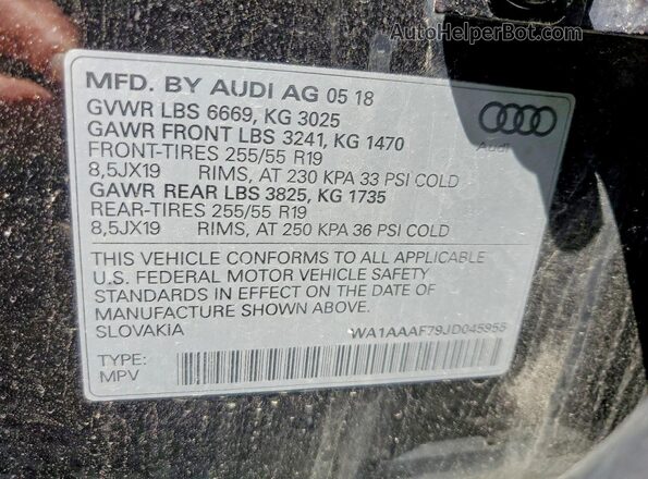 WA1AAAF79JD045955 2018 AUDI Q7 Black Панорамний вид салону 360°
