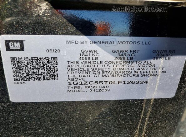 1G1ZC5ST0LF126324 2020 CHEVROLET MALIBU Черный Вид подкапотного пространства