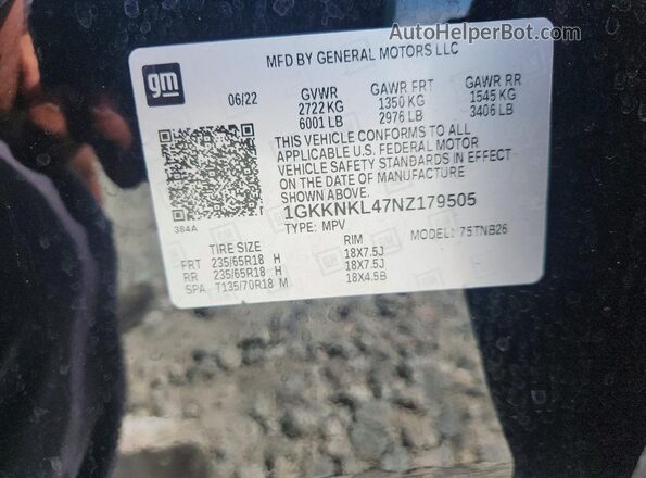 1GKKNKL47NZ179505 2022 GMC ACADIA Черный Панорамный вид салона 360°