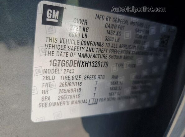 1GTG6DENXH1320179 2017 GMC CANYON Black Widok naklejki z numerem VIN