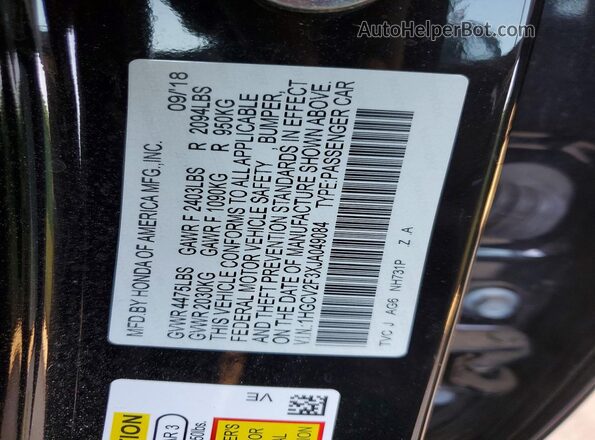 1HGCV2F3XJA049084 2018 HONDA ACCORD Black Widok naklejki z numerem VIN