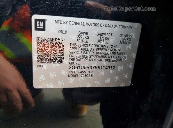 2G61U5S37K9114912 2019 CADILLAC XTS Черный Вид наклейки с VIN-кодом