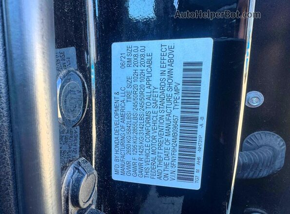 5FNYF6H24MB096457 2021 HONDA PILOT Черный Вид задней части салона