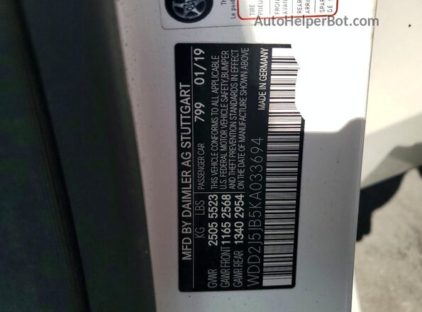 WDD2J5JB5KA033694 2019 MERCEDES-BENZ CLS-CLASS White Vista de la etiqueta del VIN