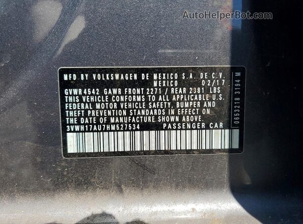 3VWH17AU7HM527534 2017 VOLKSWAGEN GOLF Серый Вид наклейки с VIN-кодом