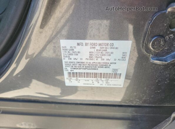 1FMSK8FH0PGA59903 2023 FORD EXPLORER Серый Вид наклейки с VIN-кодом