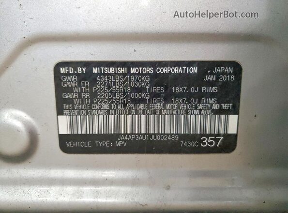 JA4AP3AU1JU002489 2018 MITSUBISHI OUTLANDER Silver Widok wnętrza 360 stopni