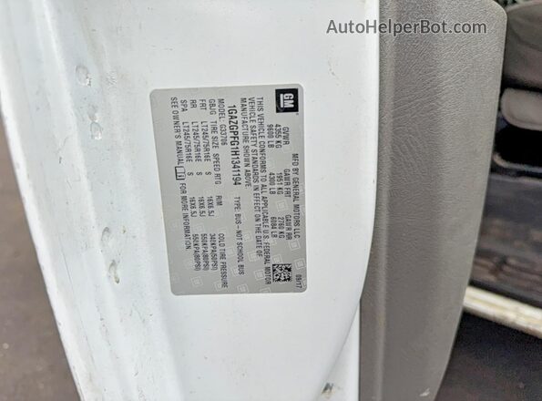 1GAZGPFG1H1341194 2017 CHEVROLET EXPRESS White უკანა სალონის ხედი
