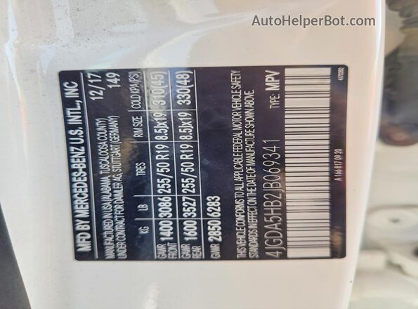 4JGDA5HB2JB069341 2018 MERCEDES-BENZ GLE White Vista de la etiqueta del VIN