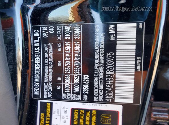 4JGDA5HB2JB203975 2018 MERCEDES-BENZ GLE Черный Вид наклейки с VIN-кодом