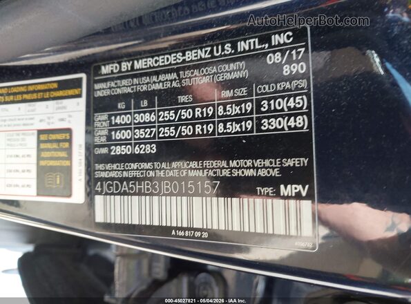 4JGDA5HB3JB015157 2018 MERCEDES-BENZ GLE 350 Blue ძრავის განყოფილების ხედი
