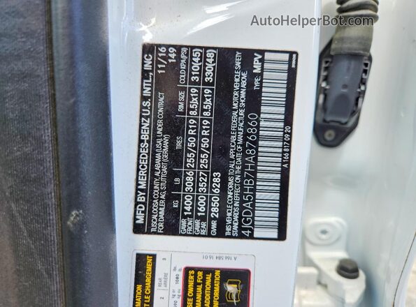 4JGDA5HB7HA876860 2017 MERCEDES-BENZ GLE White Widok naklejki z numerem VIN