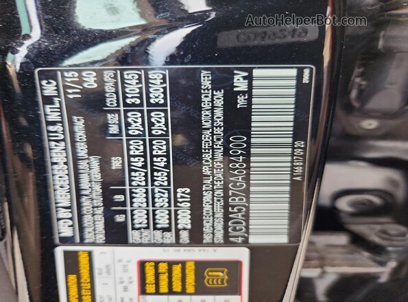 4JGDA5JB7GA684900 2016 MERCEDES-BENZ GLE Black Вид наклейки з VIN-кодом