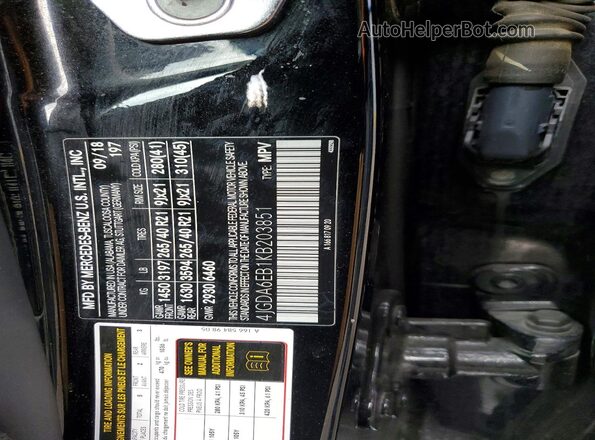 4JGDA6EB1KB203851 2019 MERCEDES-BENZ GLE Black VIN კოდის სტიკერის ხედი