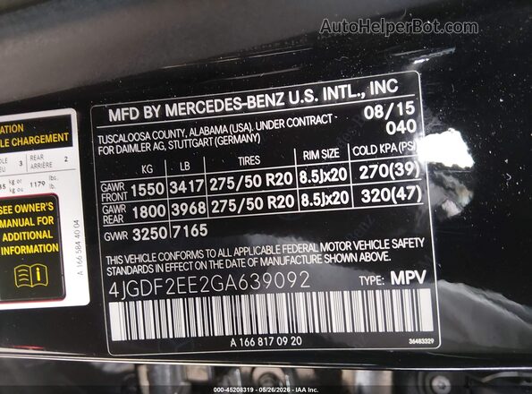 4JGDF2EE2GA639092 2016 MERCEDES-BENZ GL 350 BLUETEC Black Vista del compartimento del motor