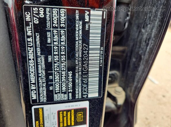 4JGDF6EE1GA620427 2016 MERCEDES-BENZ GL-CLASS Черный Вид наклейки с VIN-кодом