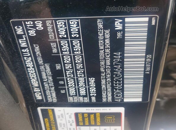 4JGDF6EE2GA647944 2016 MERCEDES-BENZ GL-CLASS Black Շարժիչի բաժամունքի տեսք