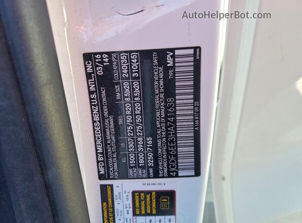 4JGDF6EE3HA741638 2017 MERCEDES-BENZ GLS White Вид наклейки з VIN-кодом