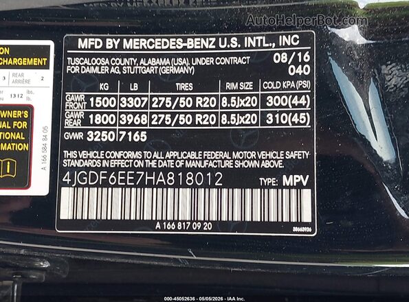 4JGDF6EE7HA818012 2017 MERCEDES-BENZ GLS 450 Black ძრავის განყოფილების ხედი