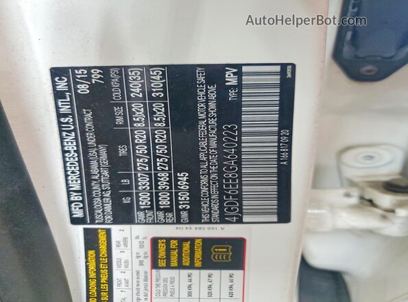 4JGDF6EE8GA640223 2016 MERCEDES-BENZ GL-CLASS White VIN կոդի պիտակի տեսք