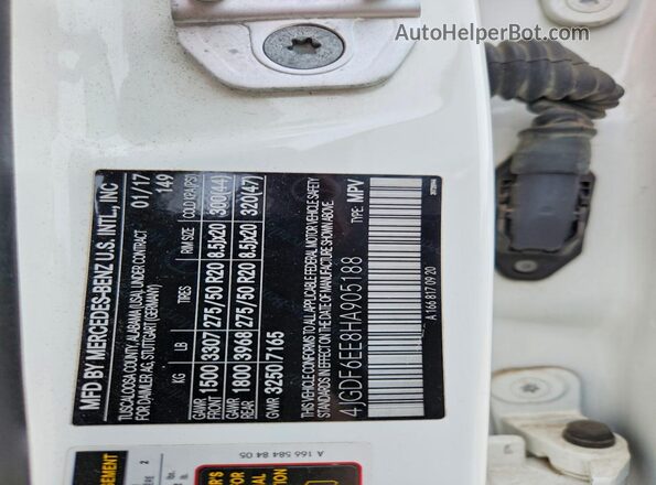 4JGDF6EE8HA905188 2017 MERCEDES-BENZ GLS White VIN կոդի պիտակի տեսք