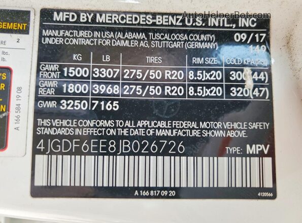 4JGDF6EE8JB026726 2018 MERCEDES-BENZ GLS Белый Панорамный вид салона 360°