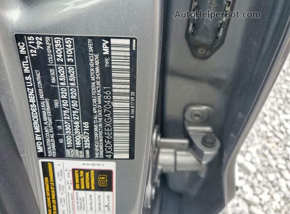 4JGDF6EEXGA704861 2016 MERCEDES-BENZ GL-CLASS Gray VIN կոդի պիտակի տեսք