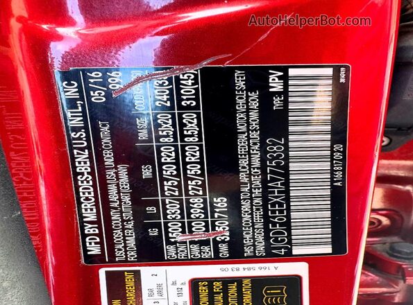 4JGDF6EEXHA775382 2017 MERCEDES-BENZ GLS Red Widok komory silnika