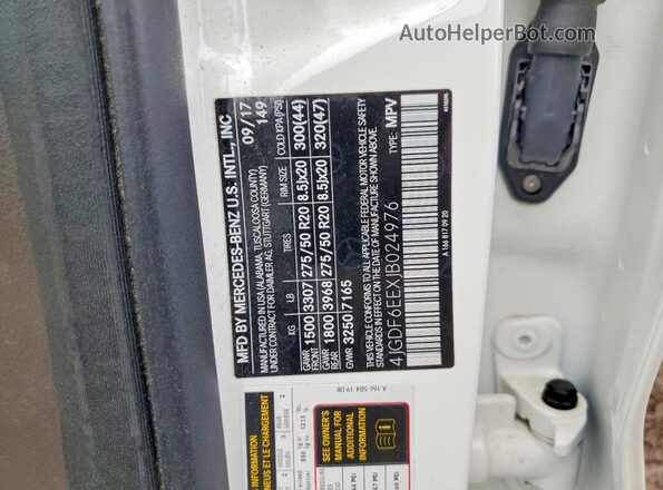 4JGDF6EEXJB024976 2018 MERCEDES-BENZ GLS White Widok naklejki z numerem VIN