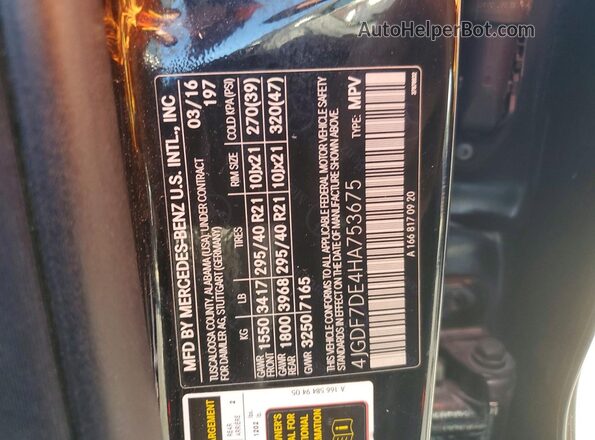 4JGDF7DE4HA753675 2017 MERCEDES-BENZ GLS Black VIN კოდის სტიკერის ხედი