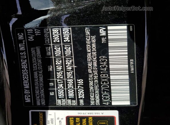 4JGDF7DEXJB143439 2018 MERCEDES-BENZ GLS Black VIN sticker view
