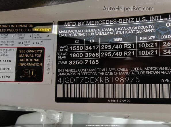 4JGDF7DEXKB198975 2019 MERCEDES-BENZ GLS 550 White Engine compartment view