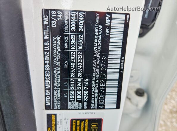 4JGDF7FE2JB127491 2018 MERCEDES-BENZ GLS White Vista de la etiqueta del VIN