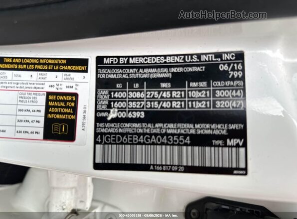 4JGED6EB4GA043554 2016 MERCEDES-BENZ GLE 450 AMG COUPE White Vista del compartimento del motor