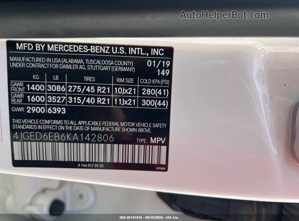 4JGED6EB6KA142806 2019 MERCEDES-BENZ AMG GLE 43 COUPE White Вид підкапотного простору