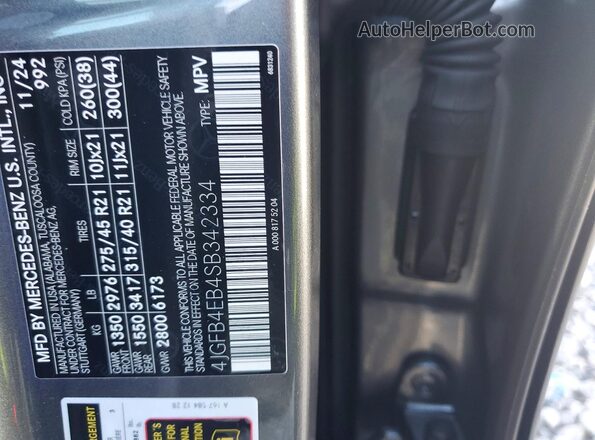 4JGFB4EB4SB342334 2025 MERCEDES-BENZ GLE Черный Вид наклейки с VIN-кодом