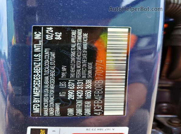 4JGFB4FB0RB170974 2024 MERCEDES-BENZ GLE Синий Вид наклейки с VIN-кодом