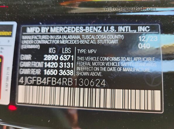 4JGFB4FB4RB130624 2024 MERCEDES-BENZ GLE Черный Вид наклейки с VIN-кодом