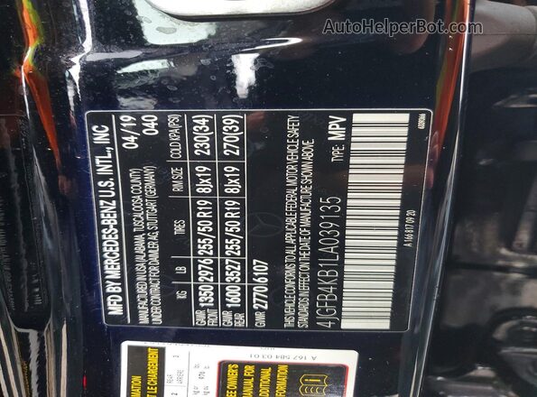 4JGFB4KB1LA039135 2020 MERCEDES-BENZ GLE Black Вид підкапотного простору