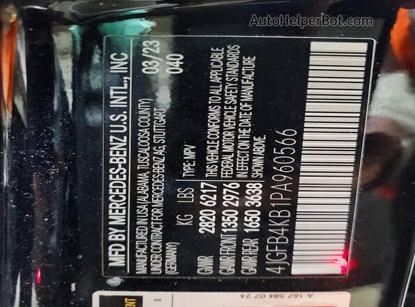 4JGFB4KB1PA960566 2023 MERCEDES-BENZ GLE Black Вид наклейки з VIN-кодом