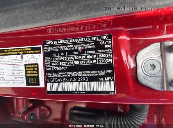 4JGFB4KB3LA060293 2020 MERCEDES-BENZ GLE 350 Red Շարժիչի բաժամունքի տեսք