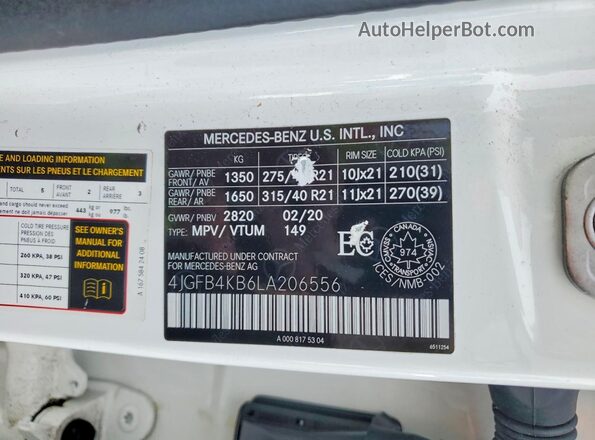 4JGFB4KB6LA206556 2020 MERCEDES-BENZ GLE White Панорамний вид салону 360°