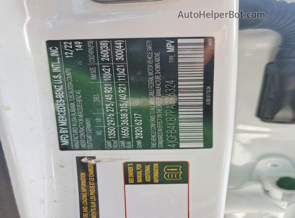 4JGFB4KB7PA896324 2023 MERCEDES-BENZ GLE White Vista de la etiqueta del VIN