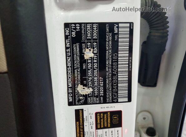 4JGFB4KB8LA088185 2020 MERCEDES-BENZ GLE White Vista de la etiqueta del VIN