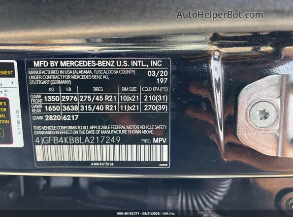 4JGFB4KB8LA217249 2020 MERCEDES-BENZ GLE 350 Black Vista del compartimento del motor