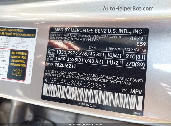 4JGFB4KB8MA523353 2021 MERCEDES-BENZ GLE 350 Gold Widok komory silnika