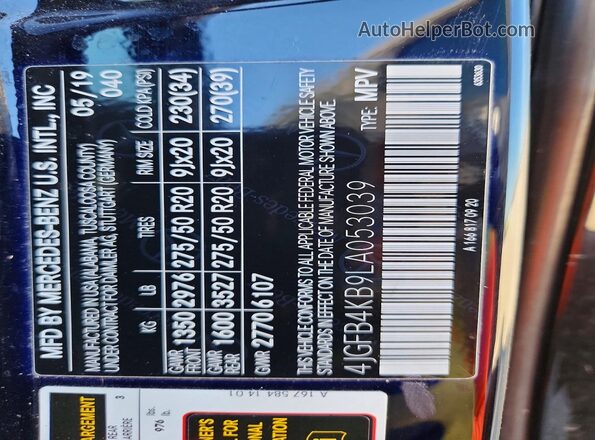 4JGFB4KB9LA053039 2020 MERCEDES-BENZ GLE Black ძრავის განყოფილების ხედი