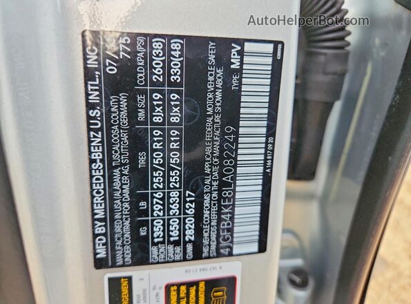 4JGFB4KE8LA082249 2020 MERCEDES-BENZ GLE Серебряный Вид наклейки с VIN-кодом