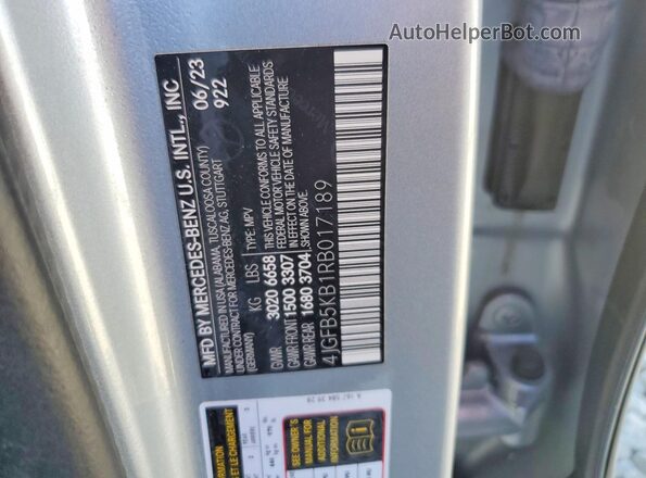 4JGFB5KB1RB017189 2024 MERCEDES-BENZ GLE Серебряный Вид наклейки с VIN-кодом