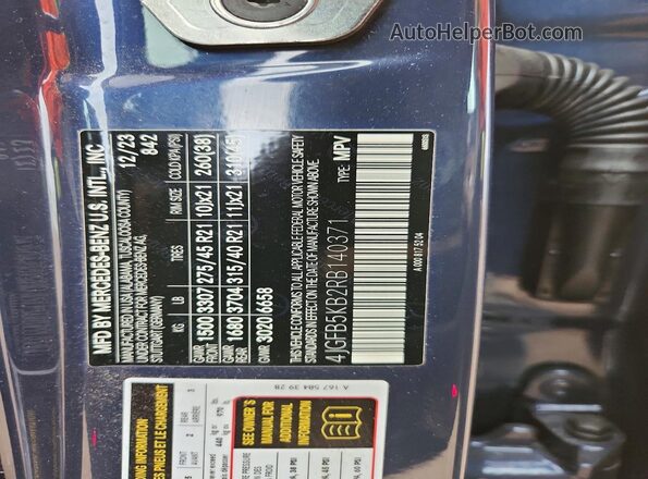 4JGFB5KB2RB140371 2024 MERCEDES-BENZ GLE Blue Vista de la etiqueta del VIN
